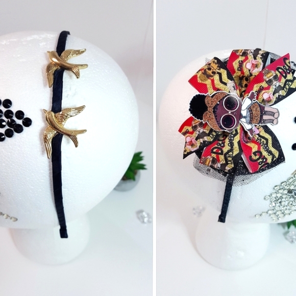 LOT OF X2🍒LOL Doll-D&G Graphics Ribbons Headband⭐Gold Doves Headband - Picture 5 of 7